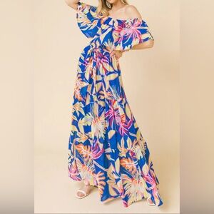Vibrant Floral Off-Shoulder Maxi Dress